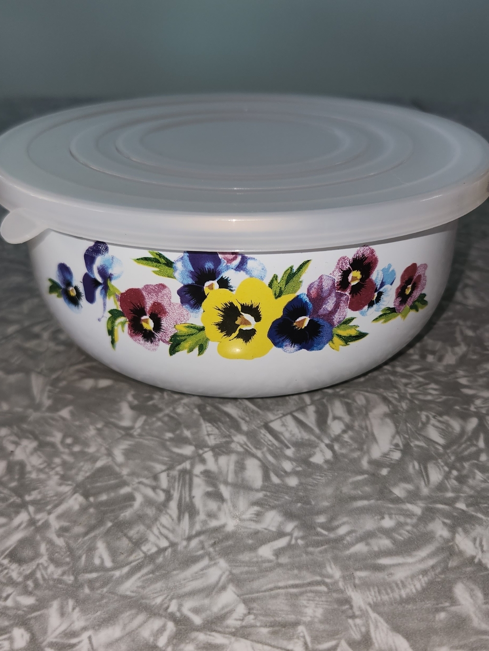 Mi Floral White Plastic Food Storage Bowl with Lid